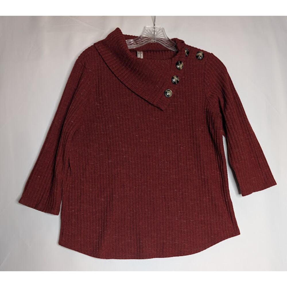 PERCEPTION CONCEPT womens burgundy ribbed shoulder button Classic sweater Large